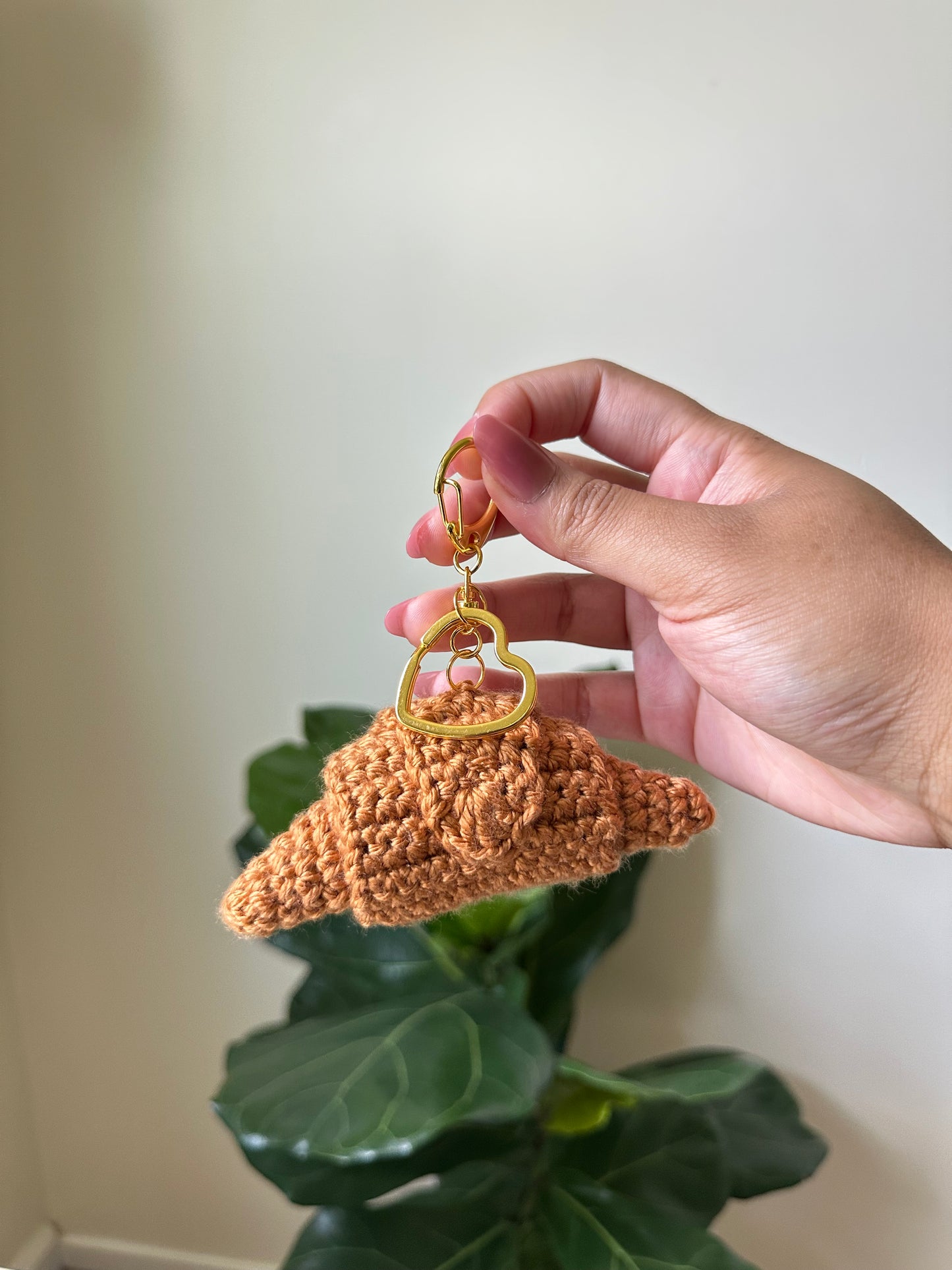 Cozy Croissant Crochet Keychain