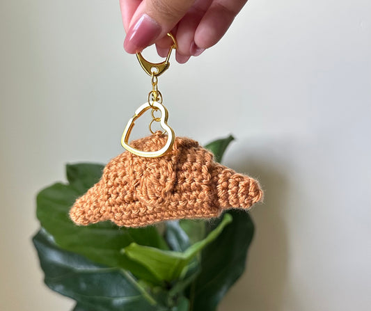 Cozy Croissant Crochet Keychain
